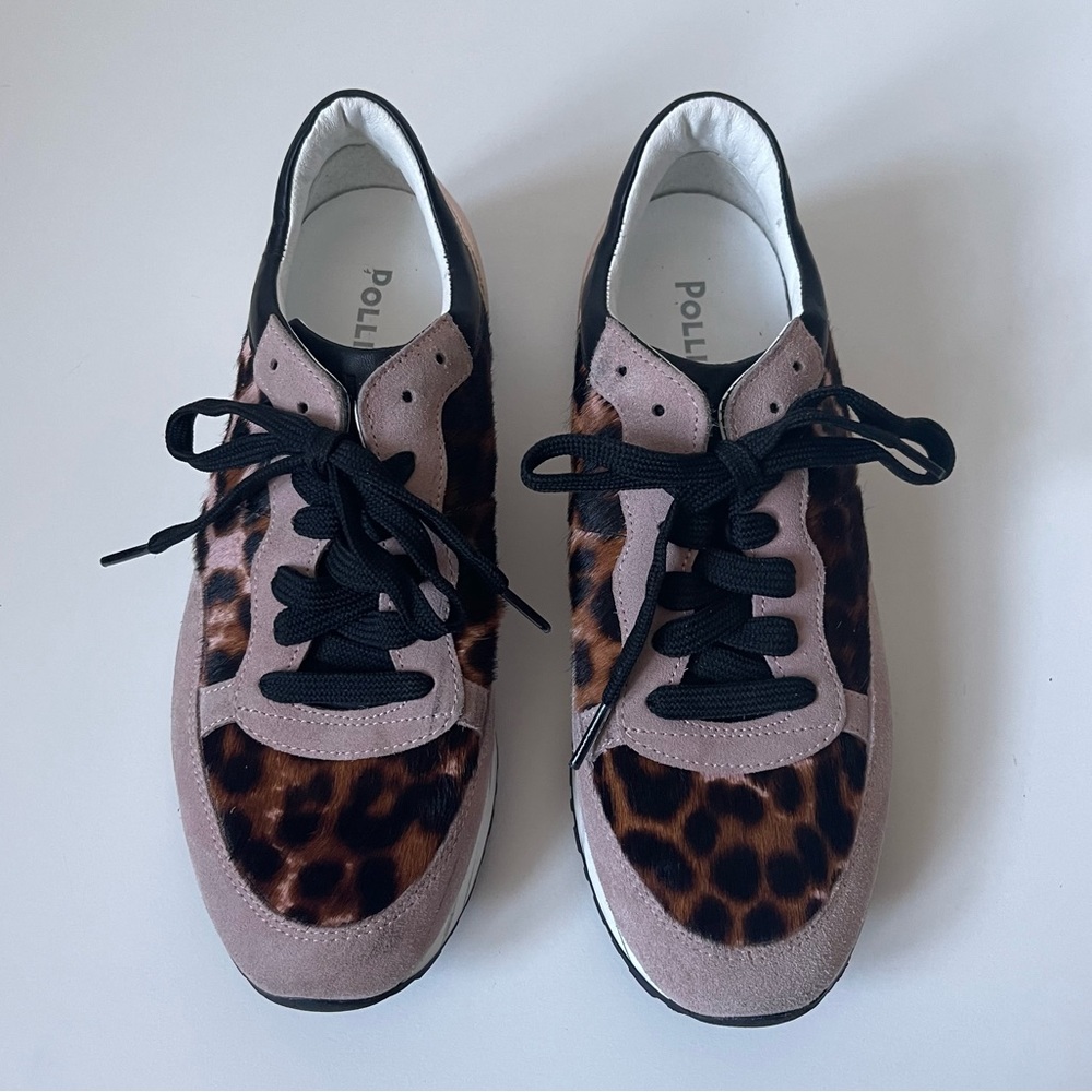 Pollini Women’s Leopard Ponyhair & Pink Suede Sneakers